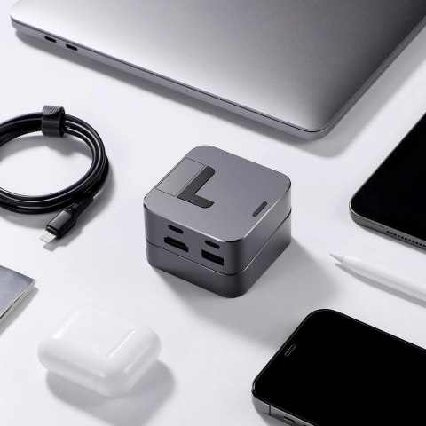 Hub Joyroom S-H121 podstawka USB-C - USB-A 3.0 / RJ45 / HDMI / USB-C / Thunderbolt do MacBook Pro - szary