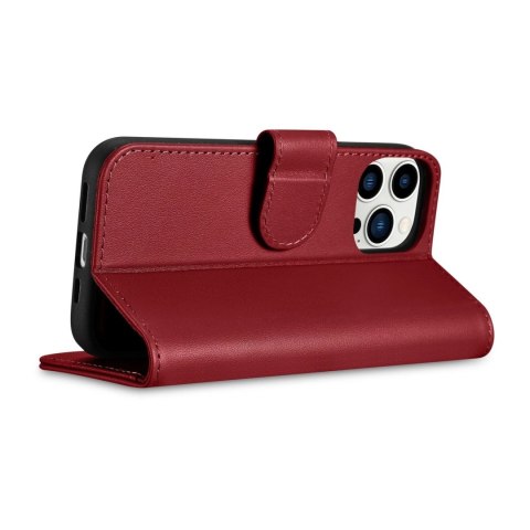 ICarer Wallet Case 2in1 etui iPhone 14 Pro Max skórzany pokrowiec z klapką Anti-RFID czerwony (WMI14220728-RD)
