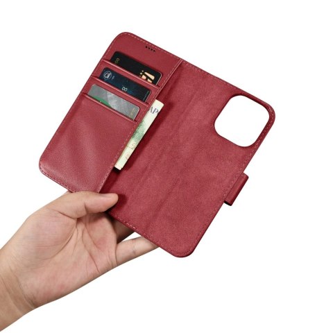 ICarer Wallet Case 2in1 etui iPhone 14 Pro Max skórzany pokrowiec z klapką Anti-RFID czerwony (WMI14220728-RD)