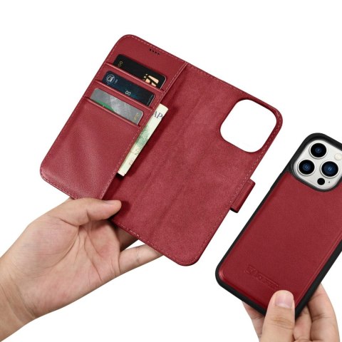 ICarer Wallet Case 2in1 etui iPhone 14 Pro Max skórzany pokrowiec z klapką Anti-RFID czerwony (WMI14220728-RD)