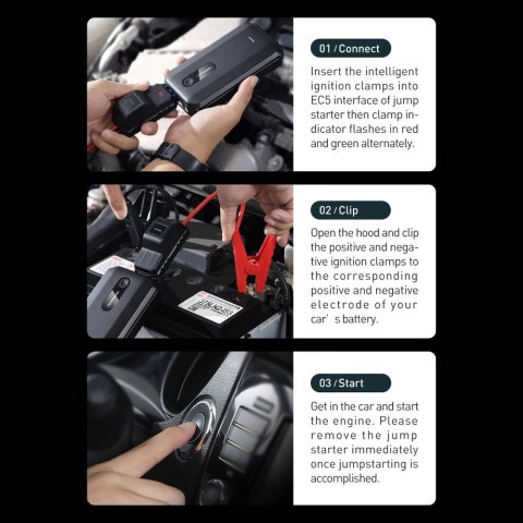 Baseus powerbank Power Starter Jump Starter urządzenie rozruchowe booster 10000mAh 12V (1000A / 500A) + kable krokodylki czarny 