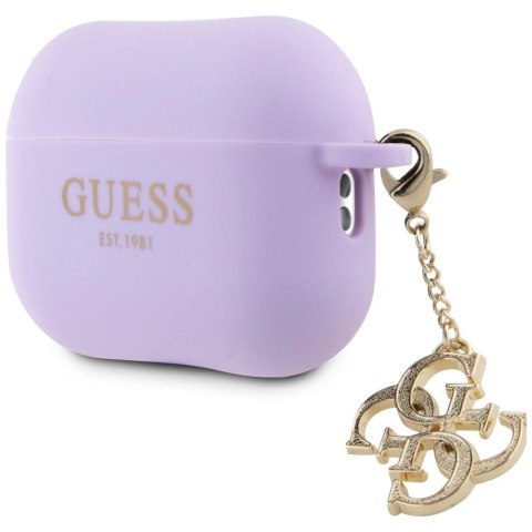 Etui Guess Liquid Silicone Glitter Triangle Charm na AirPods Pro 2 - fioletowe