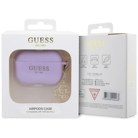 Etui Guess Liquid Silicone Glitter Triangle Charm na AirPods Pro 2 - fioletowe