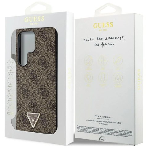 Etui Guess Grip Stand 4G Triangle Strass na Samsung Galaxy S24 Ultra - brązowe