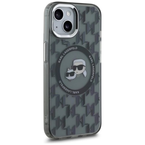 Etui Karl Lagerfeld IML Monogram Karl & Choupette Head MagSafe na iPhone 15 - czarne