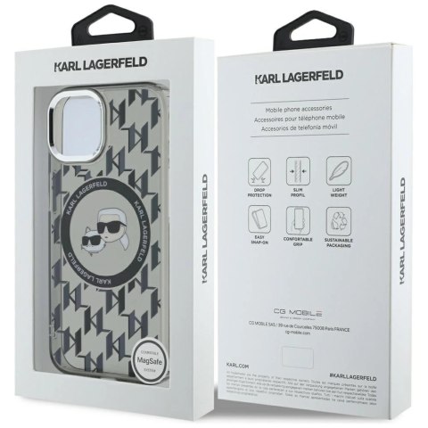 Etui Karl Lagerfeld IML Monogram Karl & Choupette Head MagSafe na iPhone 15 - czarne