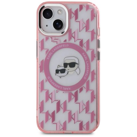 Etui Karl Lagerfeld IML Monogram Karl & Choupette Head MagSafe na iPhone 15 - różowe