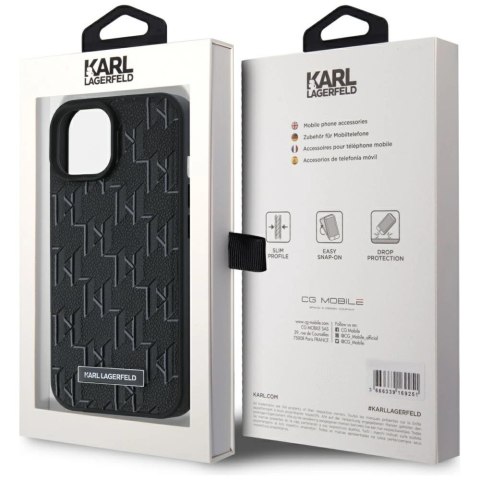 Etui Karl Lagerfeld Leather Monogram Metal Logo na iPhone 15 / 14 / 13 - czarne