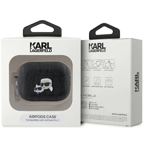 Etui Karl Lagerfeld Monogram Karl & Choupette Head na AirPods Pro 2 - czarne