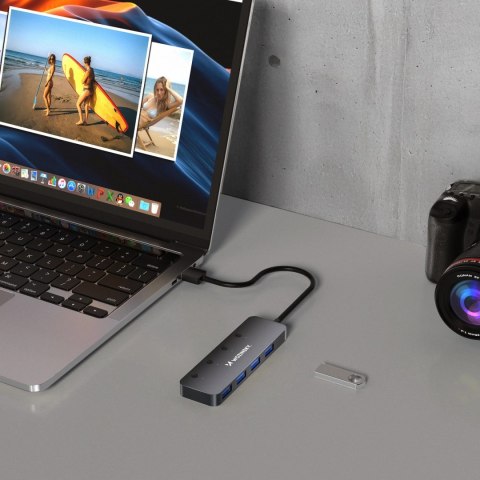 Hub USB-A Wozinsky WHS080YSS 4 x USB-A 3.0 z indywidualnymi włącznikami, aluminowy, z kablem 15 cm - szary
