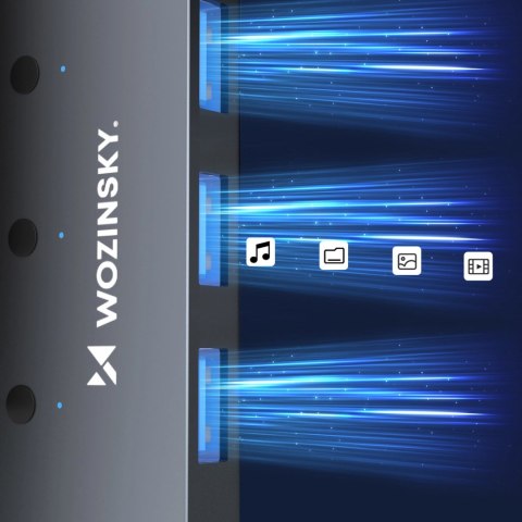 Hub USB-A Wozinsky WHS080YSS 4 x USB-A 3.0 z indywidualnymi włącznikami, aluminowy, z kablem 15 cm - szary
