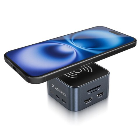 Hub USB-C 12 w 1 Wozinsky WHBC09Y8S wielofunkcyjny,z funkcją ładowania bezprzewodowego, aluminiowy, z kablem 15 cm - szary