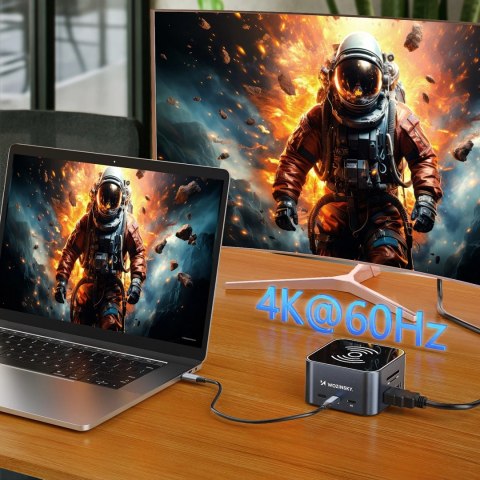 Hub USB-C 12 w 1 Wozinsky WHBC09Y8S wielofunkcyjny,z funkcją ładowania bezprzewodowego, aluminiowy, z kablem 15 cm - szary