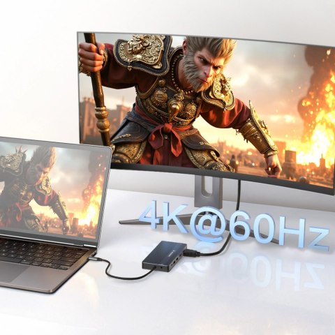 Hub USB-C 14 w 1 Wozinsky WDS03Y5S wielofunkcyjny, aluminiowy, do 3 monitorów, z kablem 15 cm - szary