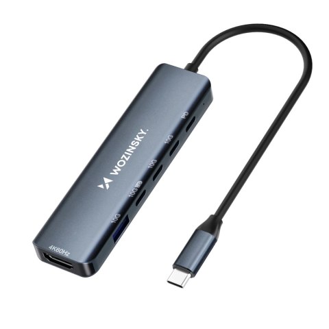 Hub USB-C 6 w 1 Wozinsky WHBC10Y4S wielofunkcyjny, aluminiowy, z kablem 15 cm - szary