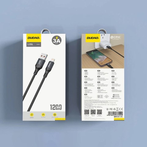 Kabel Dudao 3A 30W L3SL USB-A - Lightning w oplocie 1,2m - czarny