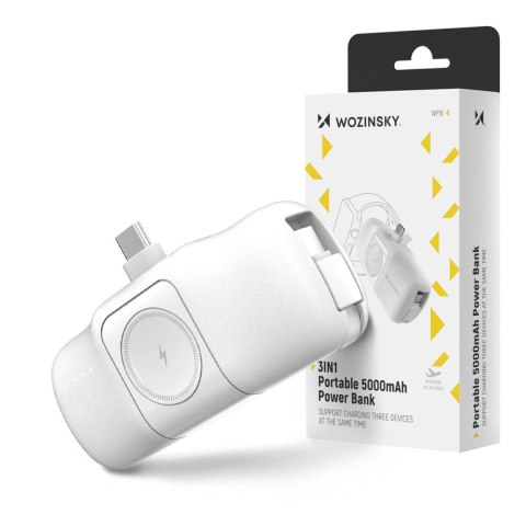 Mini powerbank Wozinsky WF16-YCS 5000mAh 15W USB-C z wbudowanym kablem USB-C i ładowarką do Apple Watch - biały