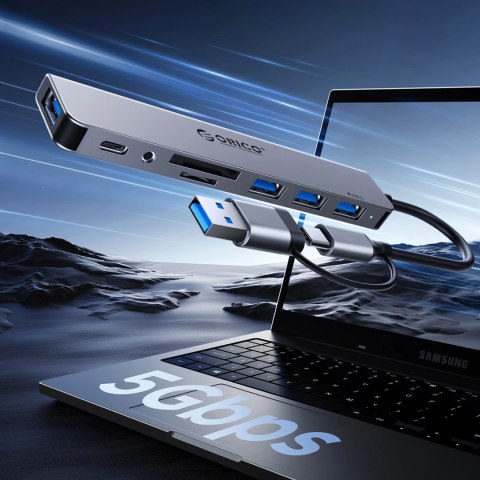 Hub USB-A/USB-C Orico YSA2-U3 stacja dokująca 1x USB-A 3.0 + 6x USB-A 2.0 - szary