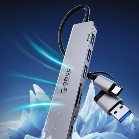 Hub USB-A/USB-C Orico YSA2-U3 stacja dokująca 1x USB-A 3.0 + 6x USB-A 2.0 - szary