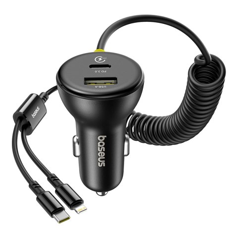 Ładowarka samochodowa Baseus Circular 60W USB-A + USB-C z wbudowanym kablem Lightning + USB-C 1,4 m - czarna
