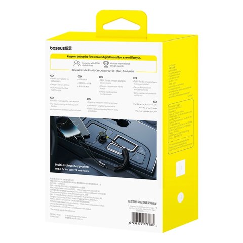 Ładowarka samochodowa Baseus Circular 60W USB-A + USB-C z wbudowanym kablem Lightning + USB-C 1,4 m - czarna