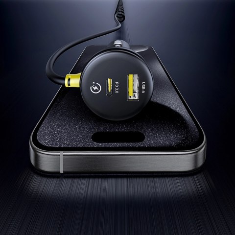 Ładowarka samochodowa Baseus Circular 60W USB-A + USB-C z wbudowanym kablem Lightning + USB-C 1,4 m - czarna