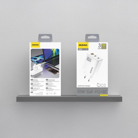 Ładowarka sieciowa Dudao A29 65W GaN 2 x USB-C + 1 x USB-A - biała