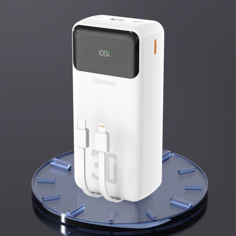 Powerbank Dudao K15MAX 30000mAh PD 22.5W z wbudowanymi kablami - biały