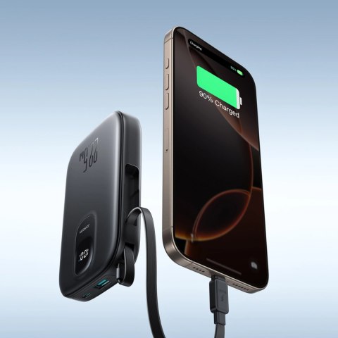 Powerbank Joyroom JR-PBF17 22.5W 10000mAh z wbudowanym kablem USB-C + kabel USB-C 0.25 cm - czarny