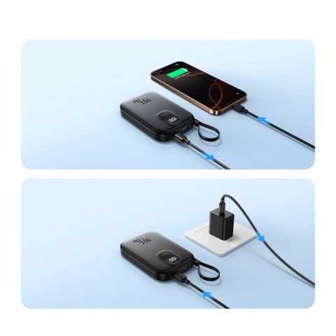 Powerbank Joyroom JR-PBF17 22.5W 10000mAh z wbudowanym kablem USB-C + kabel USB-C 0.25 cm - czarny