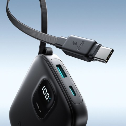 Powerbank Joyroom JR-PBF17 22.5W 10000mAh z wbudowanym kablem USB-C + kabel USB-C 0.25 cm - czarny