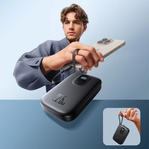 Powerbank Joyroom JR-PBF17 22.5W 10000mAh z wbudowanym kablem USB-C + kabel USB-C 0.25 cm - czarny