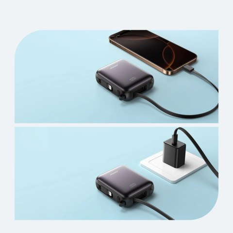 Powerbank Joyroom JR-PBF27 10000mAh 22.5W z wbudowanymi kablami USB-C i Lightning - czarny