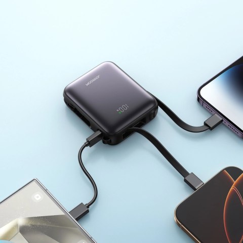 Powerbank Joyroom JR-PBF27 10000mAh 22.5W z wbudowanymi kablami USB-C i Lightning - czarny