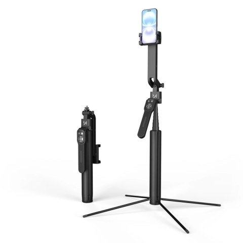 Premium selfie stick Wozinsky WST-360YS z funkcją statywu z automatycznym śledzeniem twarzy 360° AI sterowanie gestami - czarny