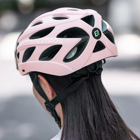Kask rowerowy Rockbros z szybką, odpinane okulary z ochroną UV, odłączany daszek, unisex - różowy