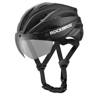 Kask rowerowy Rockbros z szybką, odpinane okulary z ochroną UV, unisex - zielony