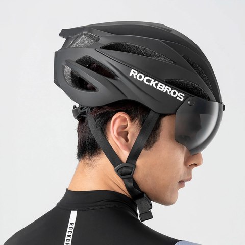 Kask rowerowy Rockbros z szybką, odpinane okulary z ochroną UV, unisex - zielony