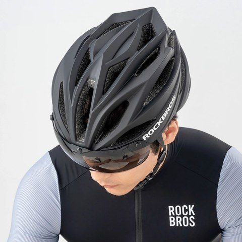 Kask rowerowy Rockbros z szybką, odpinane okulary z ochroną UV, unisex - zielony