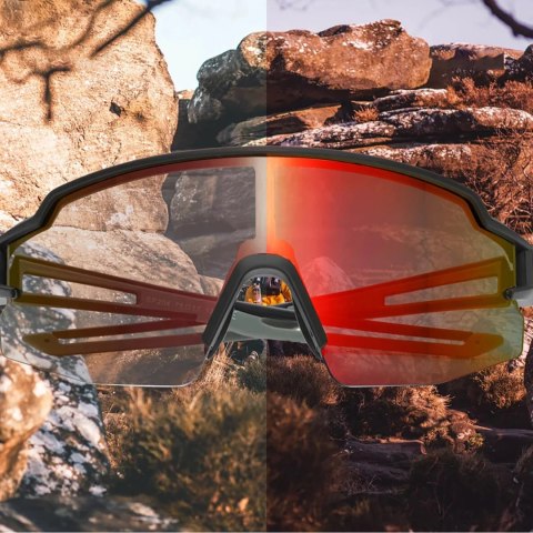 Okulary rowerowe Rockbros fotochromowe z ochroną UV i wkładką korekcyjną pomarańczowe szkła - czarne