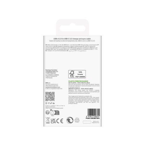 Kabel Puro TPE 10W USB-A - USB-C 3m - biały