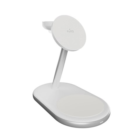 Ładowarka bezprzewodowa 3 w 1 Puro Mag Station Qi2 kompatybilna z MagSafe - biała