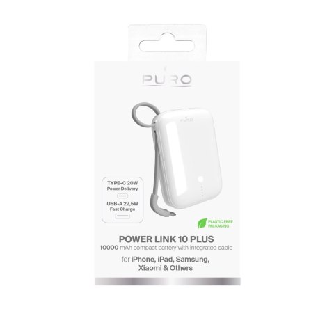Powerbank Puro Power Link 10 Plus 10000 mAh z wbudowanym kablem USB-C - biały