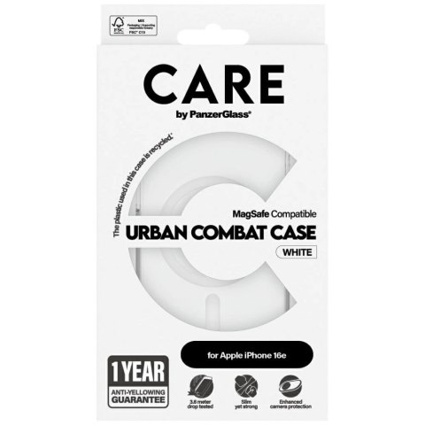 Etui CARE by PanzerGlass Flagship Urban Combat White MagSafe na iPhone 16e - przezroczyste