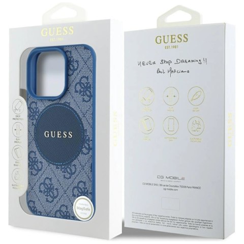 Etui Guess 4G Circle Classic Logo MagSafe na iPhone 16 Pro - niebieskie