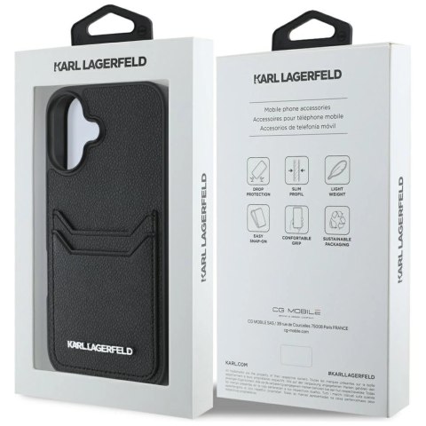 Etui Karl Lagerfeld HC Grained PU Cardslot Metal Elong na iPhone 16 - czarne