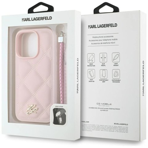 Etui Karl Lagerfeld Quilted Initial Logo & Chain Strap na iPhone 16 Pro - różowe