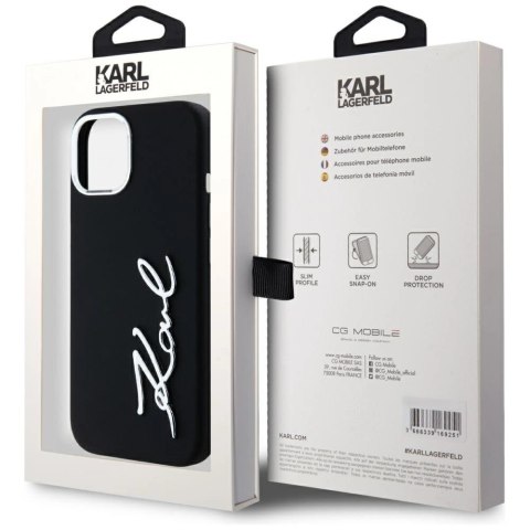 Etui Karl Lagerfeld Silicone Metal Script Logo na iPhone 15 - czarne