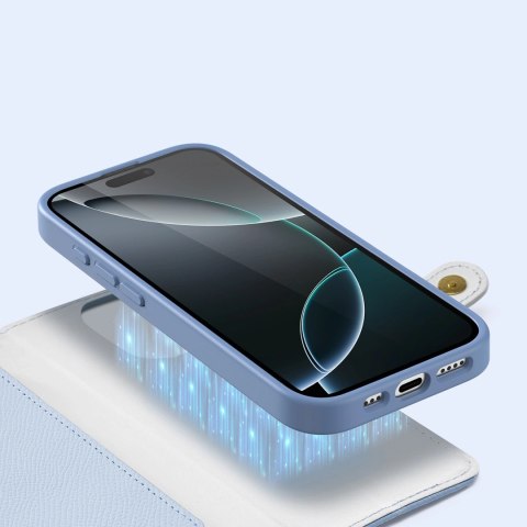 Etui skórzane Dux Ducis Lawa na iPhone 16 Pro Max z odłączanym portfelem magnetycznym - błękitne