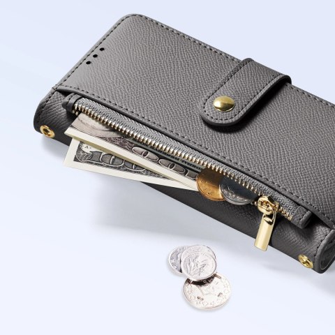 Etui skórzane Dux Ducis Lawa na iPhone 16 Pro Max z odłączanym portfelem magnetycznym - szare